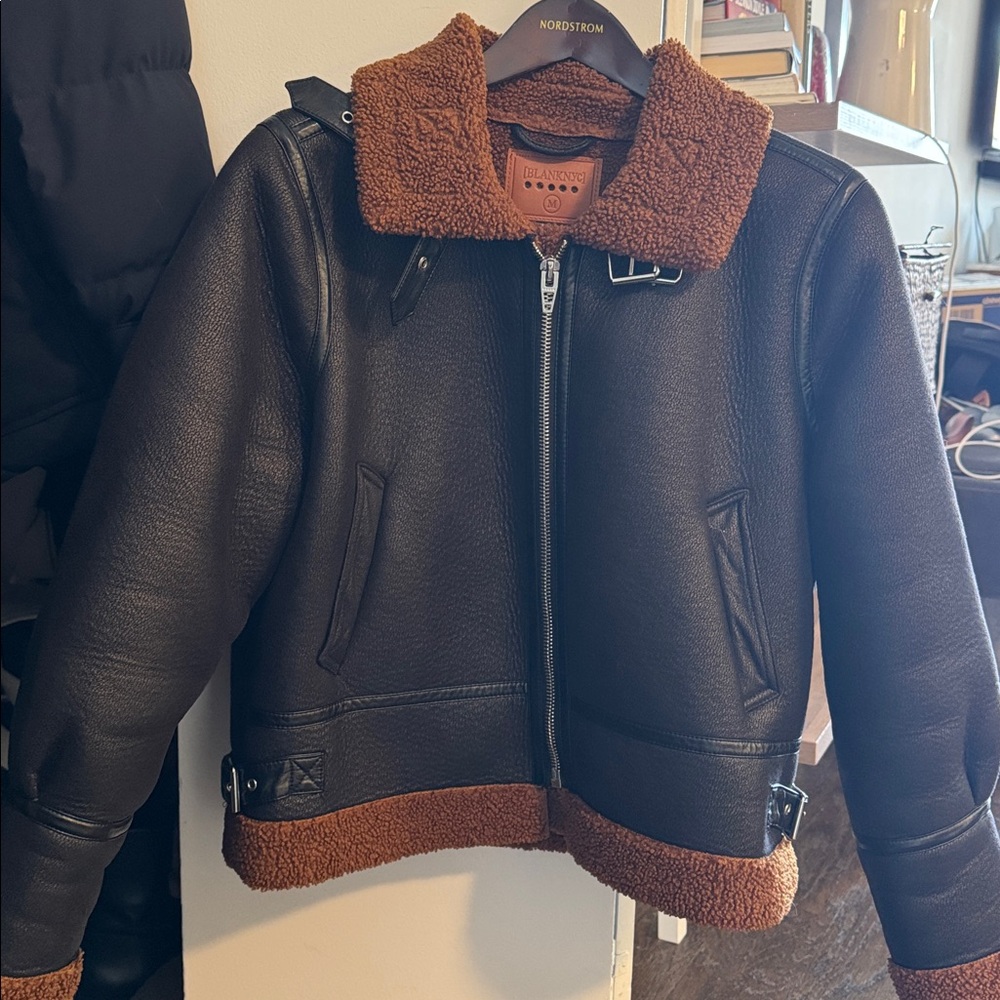 Blank NYC Black Leather Jacket with Tan Trim - Picture 3 of 3